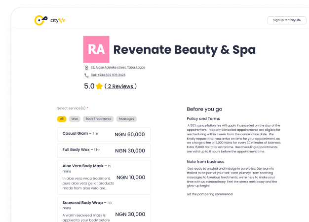 Sample booking wesbite